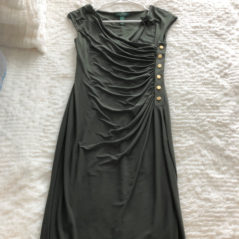 Ralph Lauren Army Green Sleeveless Midi Dress